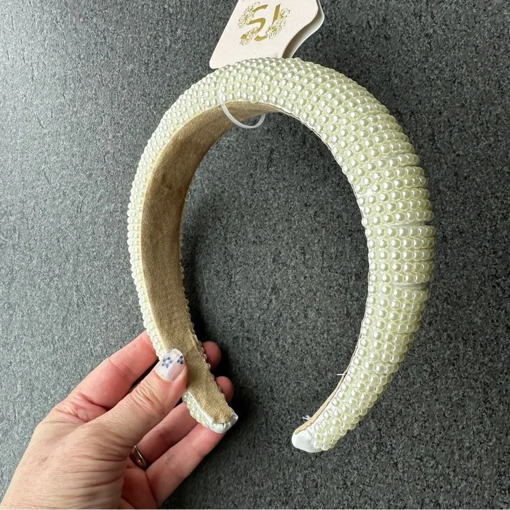 NWT Sincerely Jules Cream Off-White Faux Pearl Puffed Chunky Headband
